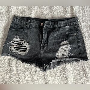 Black ripped jean shorts
